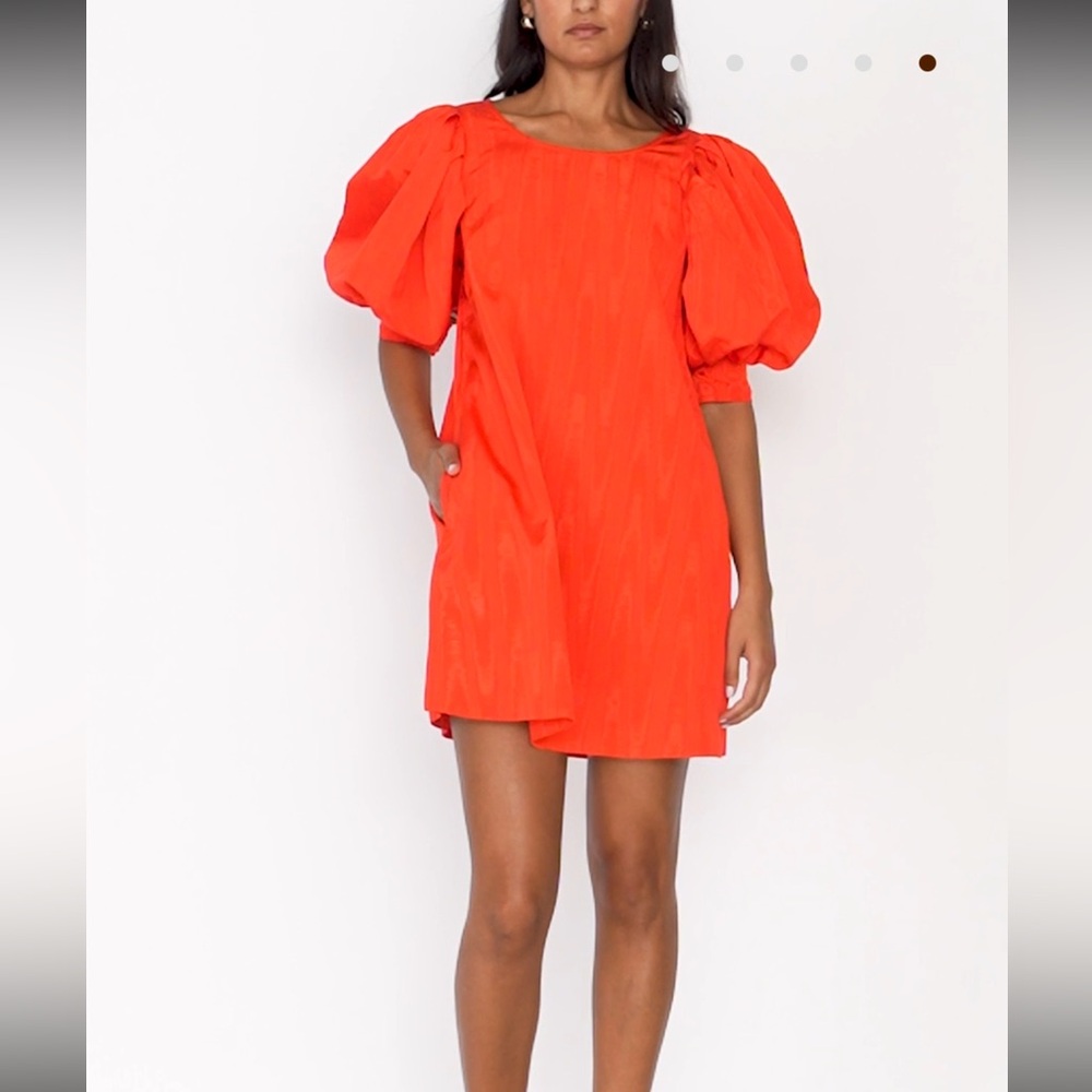 Loeffler Randall Bright Orange Puff-Sleeve Willy Mini Dress